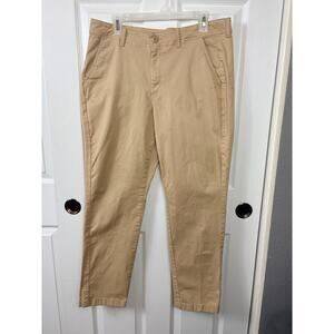 L.L. Bean Favorite Fit Chino Flat Front Casual Womens Pant Khaki Stretch Size 14